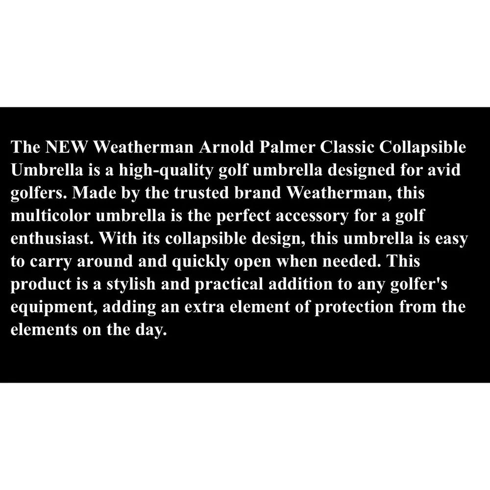 Weatherman Arnold Palmer Classic Collapsible Golf Umbrella Multicolor NEW